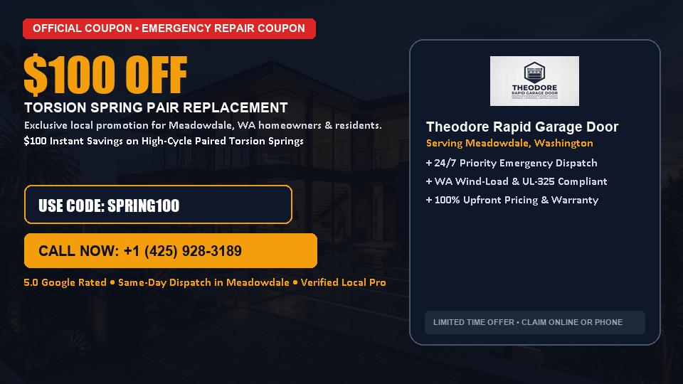 $100 OFF Dual High-Cycle Torsion Spring Replacement in Meadowdale, WA - Theodore Rapid Garage Door